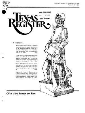 Texas Register, Volume 5, Number 93, Pages 4949-4968, December 16, 1980