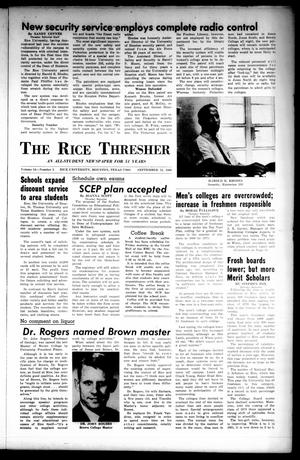 The Rice Thresher (Houston, Tex.), Vol. 54, No. 2, Ed. 1 Thursday, September 22, 1966