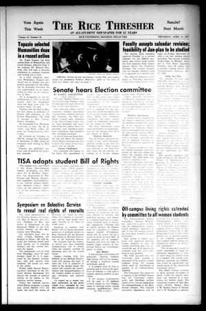 The Rice Thresher (Houston, Tex.), Vol. 54, No. 24, Ed. 1 Thursday, April 13, 1967
