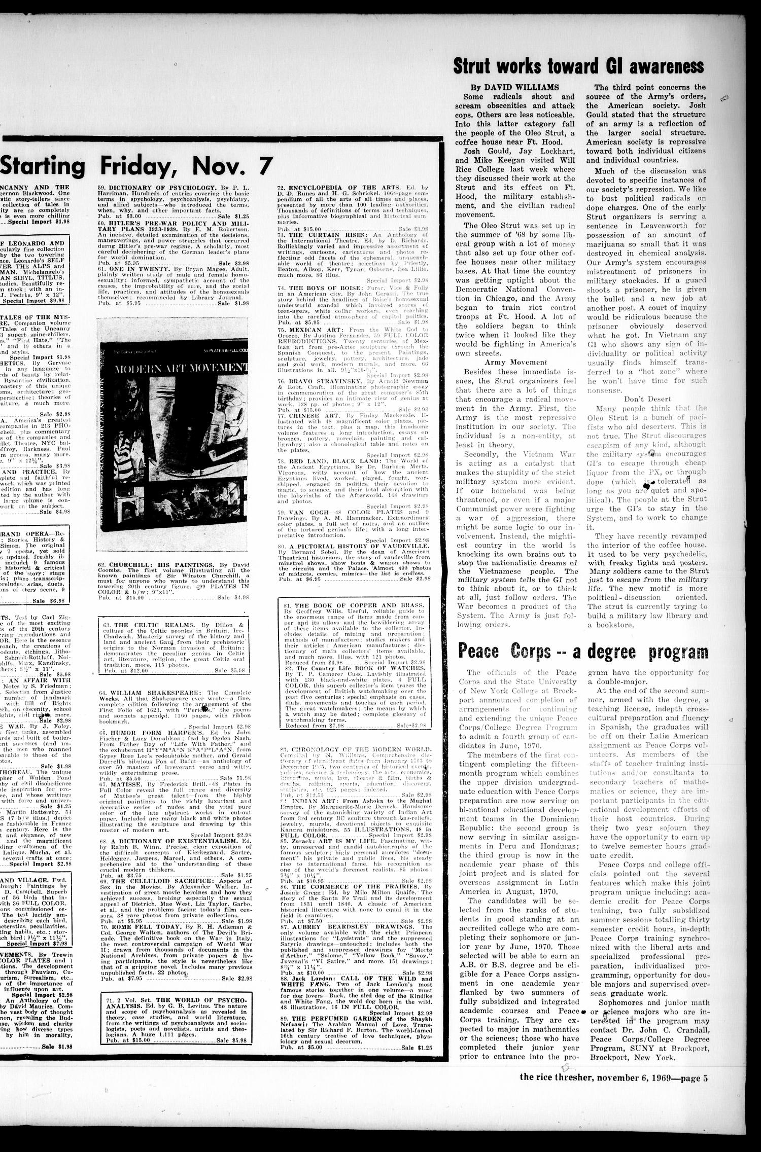 The Rice Thresher (Houston, Tex.), Vol. 57, No. 10, Ed. 1 Thursday, November 6, 1969
                                                
                                                    [Sequence #]: 5 of 10
                                                
