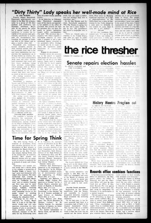 Primary view of object titled 'The Rice Thresher (Houston, Tex.), Vol. 59, No. 23, Ed. 1 Thursday, March 23, 1972'.