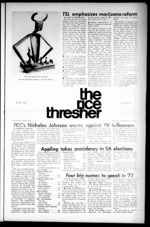 Primary view of object titled 'The Rice Thresher (Houston, Tex.), Vol. 60, No. 22, Ed. 1 Thursday, February 22, 1973'.