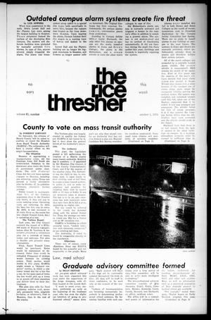 Primary view of object titled 'The Rice Thresher (Houston, Tex.), Vol. 61, No. 7, Ed. 1 Thursday, October 4, 1973'.