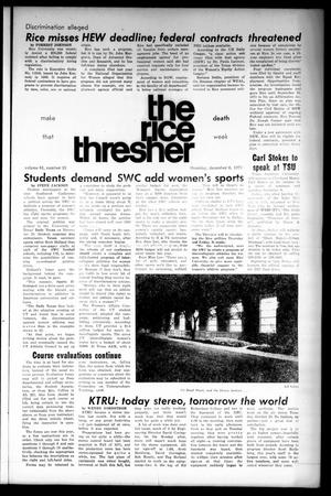 Primary view of object titled 'The Rice Thresher (Houston, Tex.), Vol. 61, No. 15, Ed. 1 Thursday, December 6, 1973'.