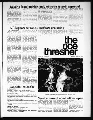 Primary view of object titled 'The Rice Thresher (Houston, Tex.), Vol. 61, No. 27, Ed. 1 Thursday, April 4, 1974'.