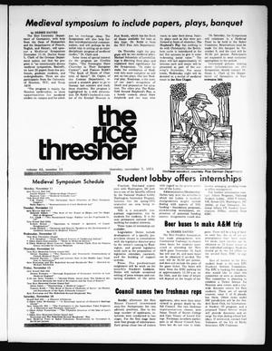 Primary view of object titled 'The Rice Thresher (Houston, Tex.), Vol. 62, No. 13, Ed. 1 Thursday, November 7, 1974'.