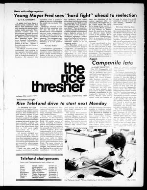 Primary view of object titled 'The Rice Thresher (Houston, Tex.), Vol. 63, No. 18, Ed. 1 Thursday, October 23, 1975'.