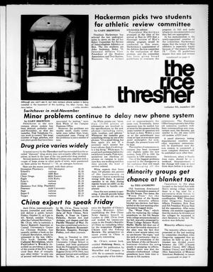 Primary view of object titled 'The Rice Thresher (Houston, Tex.), Vol. 63, No. 20, Ed. 1 Thursday, October 30, 1975'.