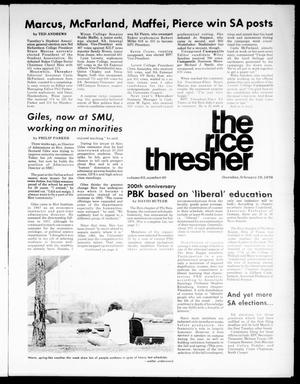 The Rice Thresher (Houston, Tex.), Vol. 63, No. 40, Ed. 1 Thursday, February 19, 1976