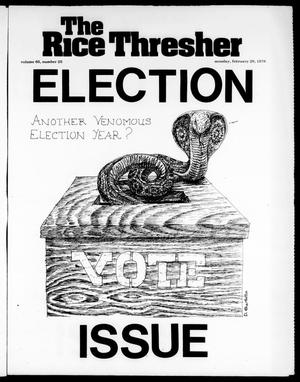 Primary view of object titled 'The Rice Thresher (Houston, Tex.), Vol. 65, No. 25, Ed. 1 Monday, February 20, 1978'.