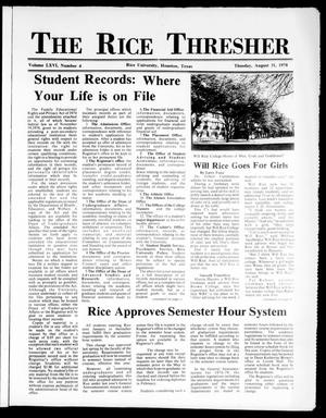 The Rice Thresher (Houston, Tex.), Vol. 66, No. 4, Ed. 1 Thursday, August 31, 1978
