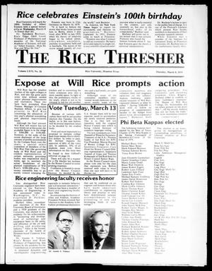 Primary view of object titled 'The Rice Thresher (Houston, Tex.), Vol. 66, No. 26, Ed. 1 Thursday, March 8, 1979'.