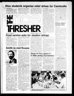 Primary view of object titled 'The Rice Thresher (Houston, Tex.), Vol. 67, No. 15, Ed. 1 Thursday, November 15, 1979'.
