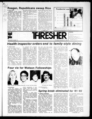 Primary view of object titled 'The Rice Thresher (Houston, Tex.), Vol. 68, No. 14, Ed. 1 Thursday, November 6, 1980'.