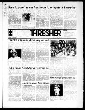 Primary view of object titled 'The Rice Thresher (Houston, Tex.), Vol. 70, No. 21, Ed. 1 Friday, February 18, 1983'.