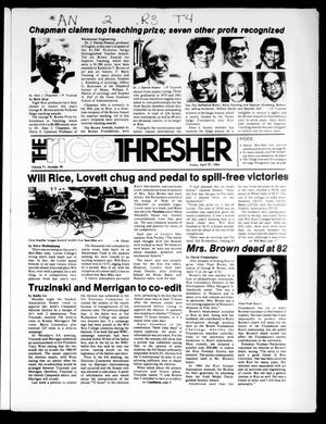 Primary view of object titled 'The Rice Thresher (Houston, Tex.), Vol. 71, No. 29, Ed. 1 Friday, April 27, 1984'.