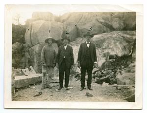 [Photograph of Three Men at a Granite Quarry on Bear Mountain]