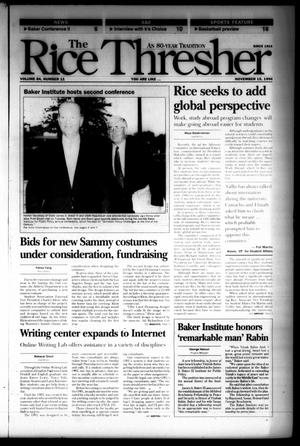 Primary view of object titled 'The Rice Thresher (Houston, Tex.), Vol. 84, No. 11, Ed. 1 Friday, November 15, 1996'.