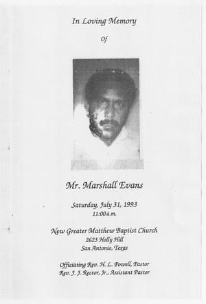 Primary view of object titled '[Funeral Program for Marshall Evans, July 31, 1993]'.