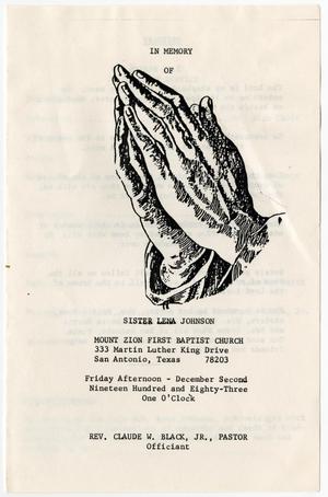 Primary view of object titled '[Funeral Program for Lena Johnson, December 2, 1983]'.