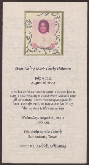 [Funeral Program for Earline Eddington, August 21, 2002]