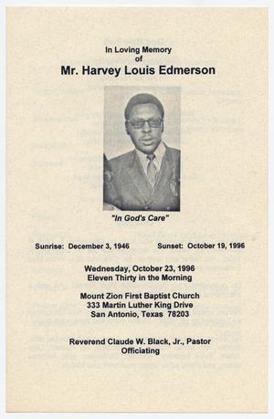 [Funeral Program for Harvey Edmerson, October 23 1996]