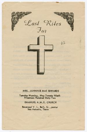 [Funeral Program for Johnnie Mae Edwards, May 29, 1962]
