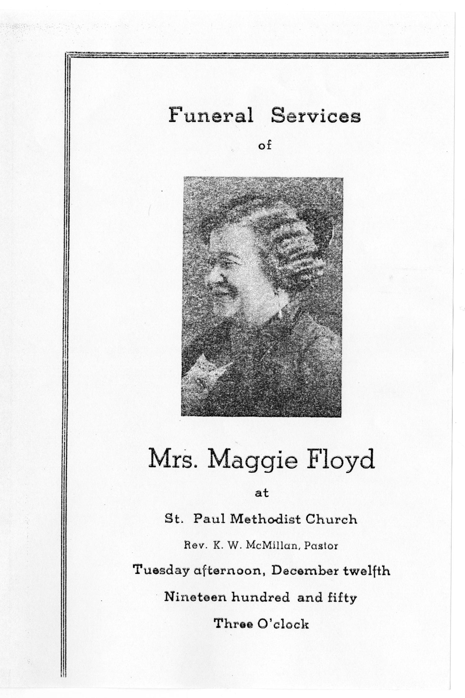 [Funeral Program for Maggie Floyd, December 12, 1950]
                                                
                                                    [Sequence #]: 1 of 3
                                                