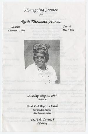 [Funeral Program for Ruth Elizabeth Francis, May 10, 1997]