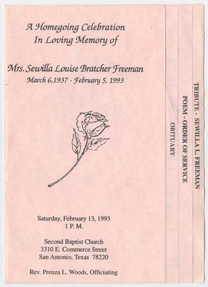 [Funeral Program for Sewilla Louise Bratcher Freeman, February 13, 1993]