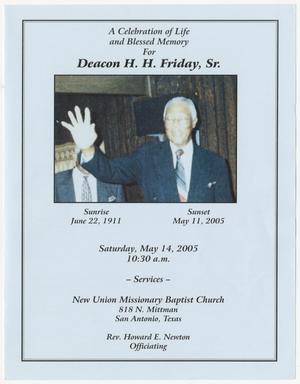 [Funeral Program for Deacon H. H. Friday, Sr., May 14, 2005]