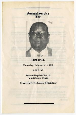 [Funeral Program for Lem Hall, February 14, 1980]