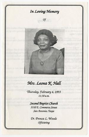 [Funeral Program for Leona K. Hall, February 4, 1993]