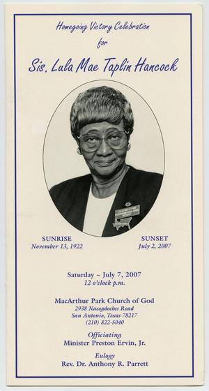 [Funeral Program for Lula Mae Taplin Hancock, July 7, 2007]