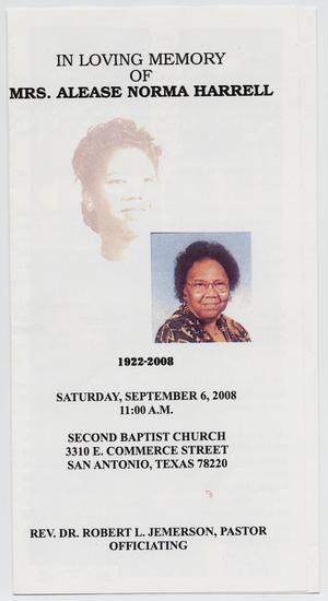 [Funeral Program for Alease Norma Harrell, September 6, 2008]