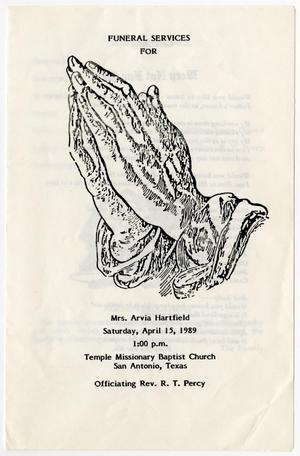 [Funeral Program for Arvia Hartfield, April 15, 1989]