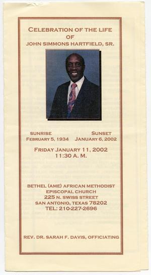 [Funeral Program for John Simmons Hartfield, Sr., January 11, 2002]