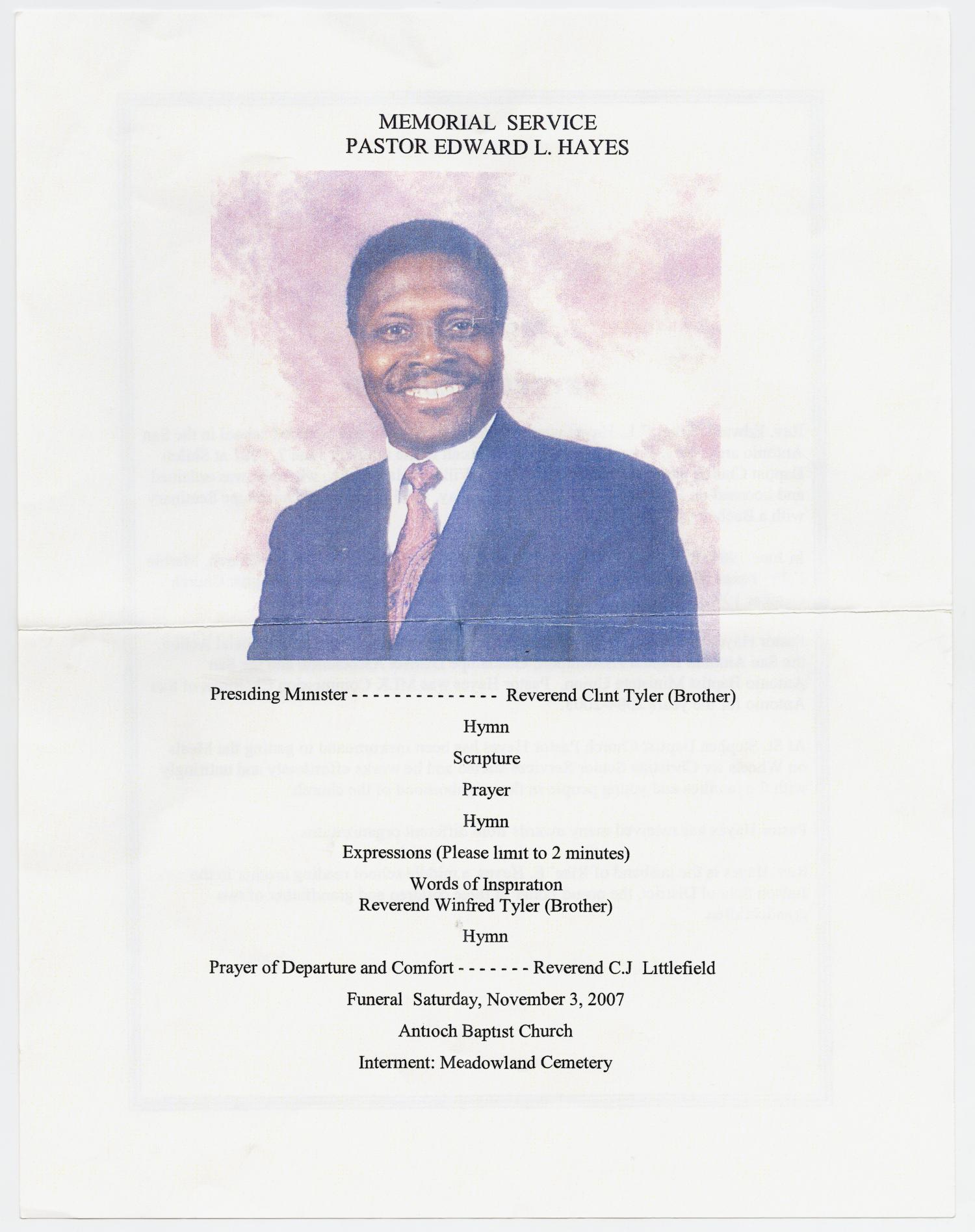 Funeral Program for Edward L. Hayes, November 3, 2007]