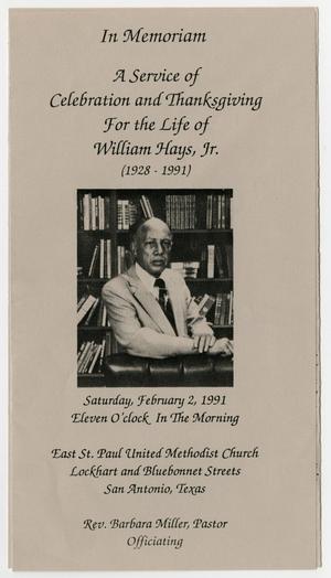 [Funeral Program for William Hays, Jr., February 2, 1991]