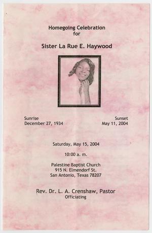 [Funeral Program for La Rue E. Haywood, May 15, 2004]
