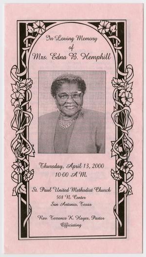[Funeral Program for Edna B. Hemphill, April 13, 2000]
