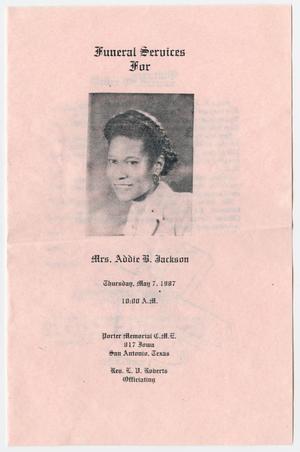 Primary view of object titled '[Funeral Program for Addie B. Jackson, May 7, 1987]'.