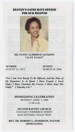 [Funeral Program for Pansy Aldridge Jackson, April 3, 2006]