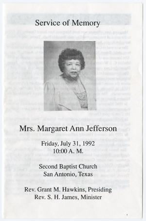 [Funeral Program for Margaret Ann Jefferson, July 31, 1992]