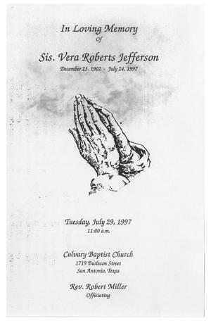 [Funeral Program for Vera Roberts Jefferson, July 29, 1997]