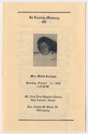 [Funeral Program for Mattie Jernigan, October 24, 1988]