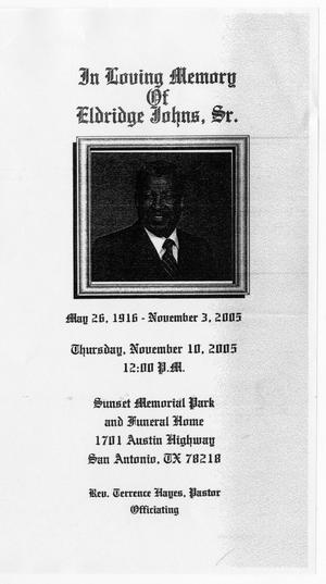 [Funeral Program for Eldridge Johns, Sr., November 10, 2005]