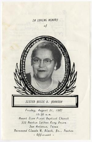 [Funeral Program for Josie B. Johnson, August 21, 1987]