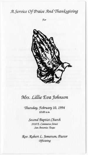 [Funeral Program for Lillie Eva Johnson, February 10, 1994]
