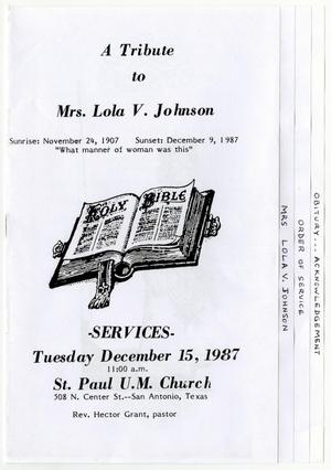 [Funeral Program for Lola V. Johnson, December 15, 1987]